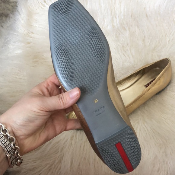 PRADA Gold Leather Flats w/ Silver Chain - Picture 5 of 11